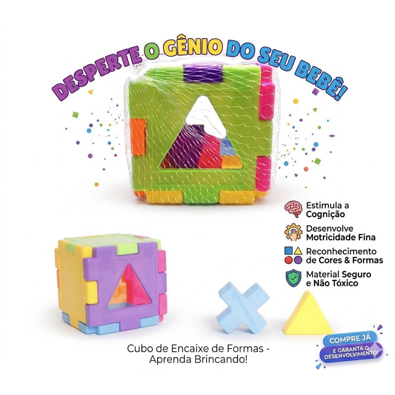 Cubo Didático Infantil de Encaixe de Formas