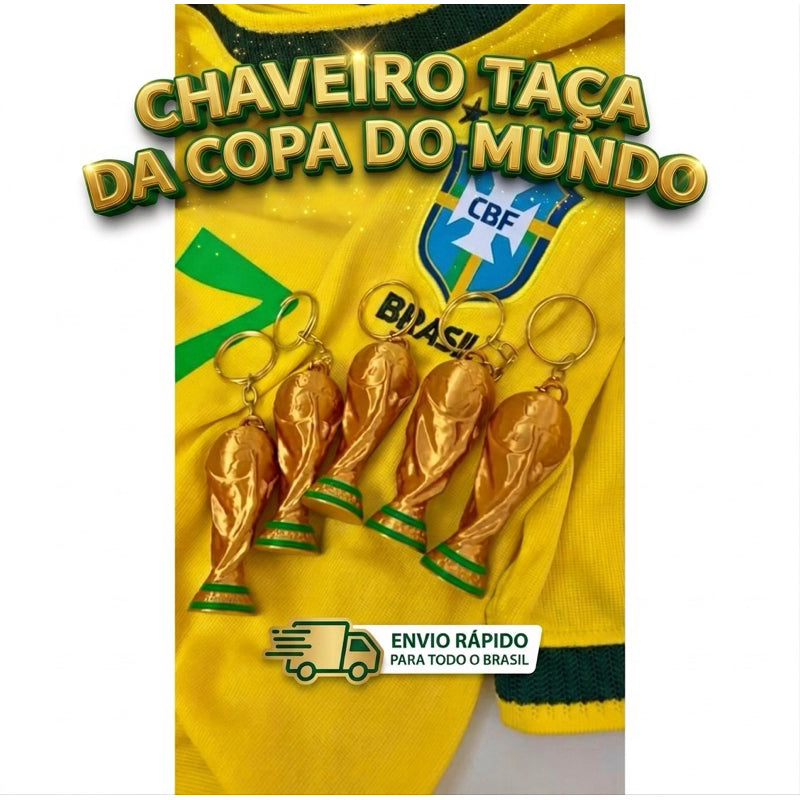 Kit Chaveiro Mini Taça Copa do Mundo Dourada
